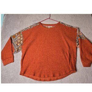 Maurices Thermal Top Women's Size 2 Mixed Print Ribbed Rust Boho Cozy Top